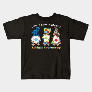 Gnomies Live Love Accept Autism Awareness Kids T-Shirt